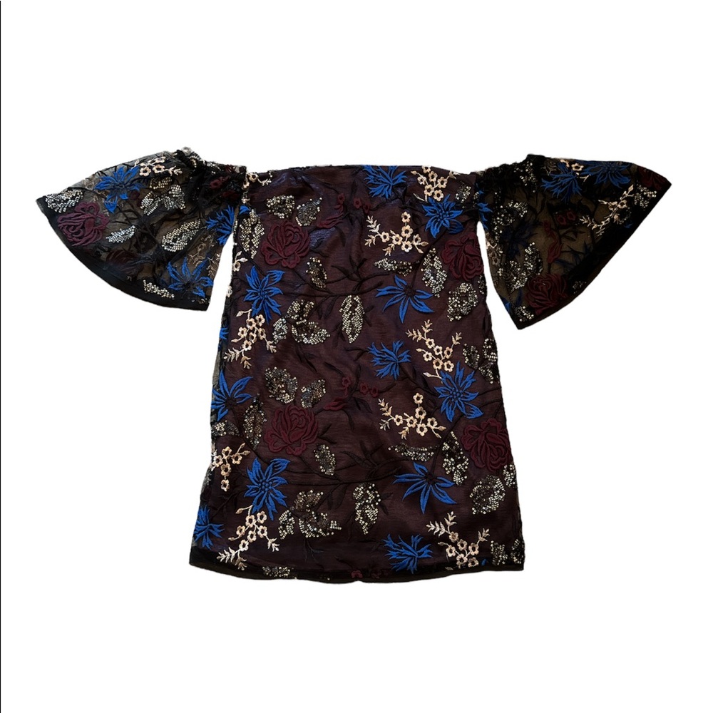 Urban Outfitters Dress- Strapless, Embroidered, Mini Dress, Netted Short Sleeves